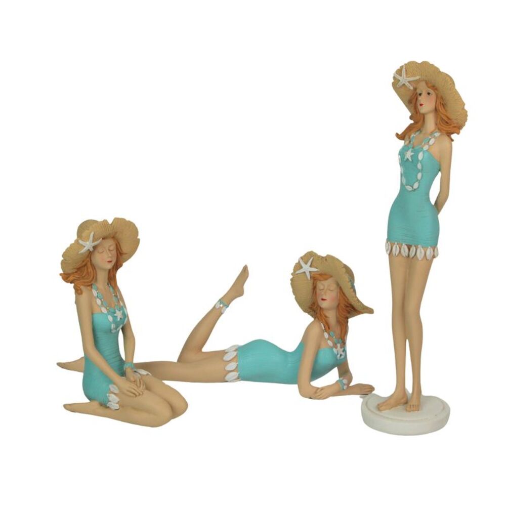 Retro Bathing Beauty Figurine Set of 3 – Vintage Coastal Decor Accents